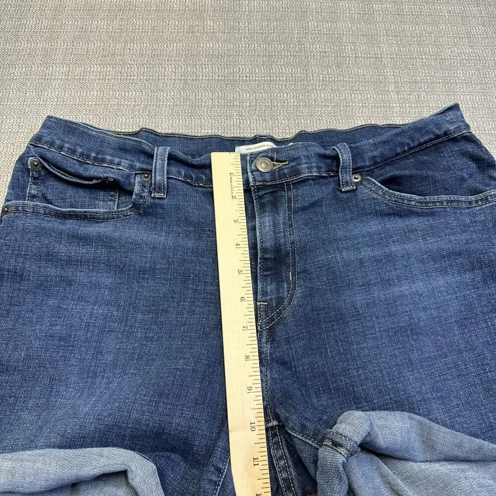 Levis Mid Rise Shorts Womens 33 Blue Denim Cuffed Stretch Casual Summer Jean‎